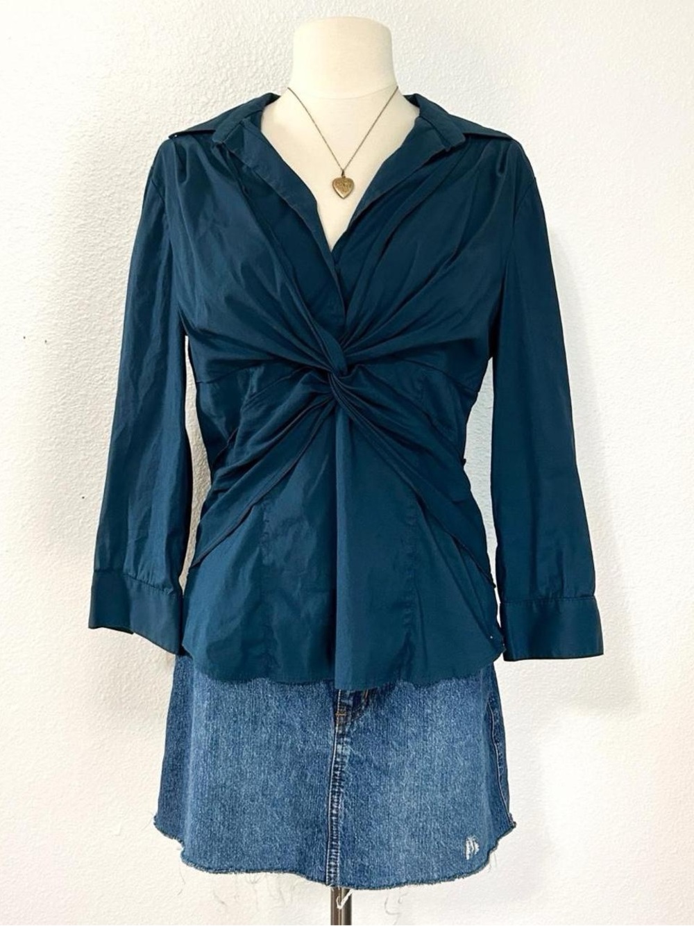 teal twist front blouse